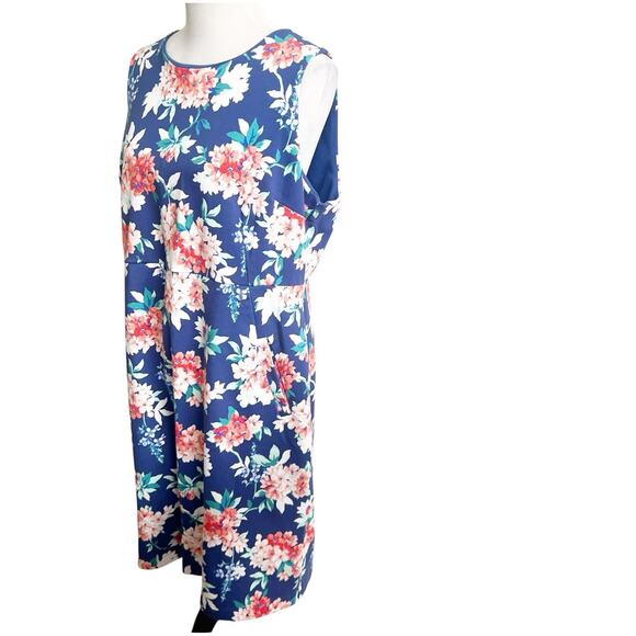 Land’s End Women’s Plus Size 20W Floral Sheath Dress Blue Pockets Scoop Neck - Picture 3 of 14